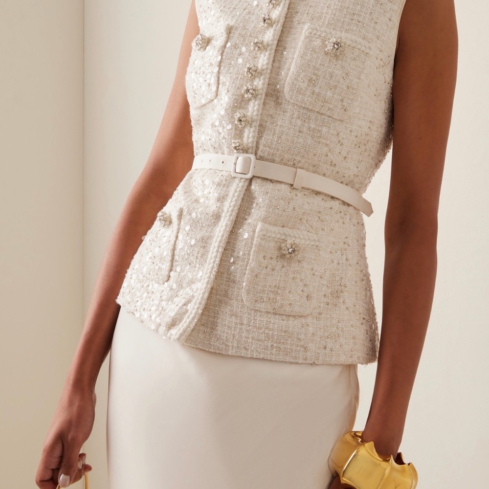 Self-Portrait Cream Textured Top